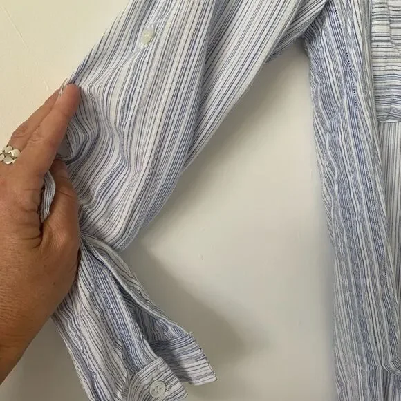 ATHLETA MICRO STRIPE PENINSULA BLUE WHITE TOP - Picture 6 of 8